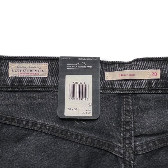 Levis Premium Womens Baggy Dad Denim Jeans 28 Black Gray Mid Rise Loose Relaxed - Picture 14 of 16